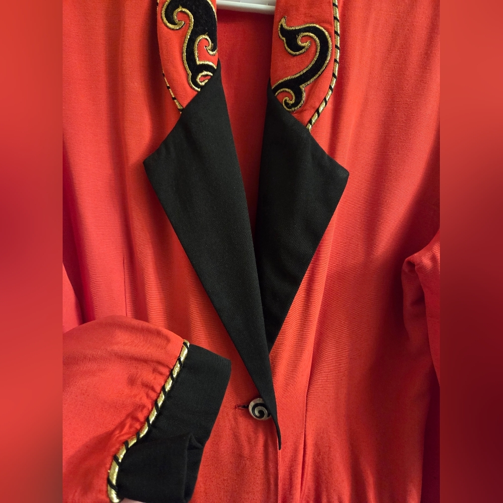 Double Breasted Vintage Gold Black Embelished Grandmaster Long Blazer - Picture 5 of 6